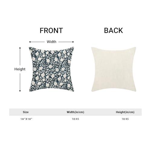 CXMEIFLY Navy Blue Cream Pillow Covers 18 x 18 Inch Set of 2 Boho Vintage Floral Decor Throw Pillows Flower Spring Summer Outdoor Seasonal Linen Farmhouse Decorative Pillowcases for Couch Bed Sofa — view 5