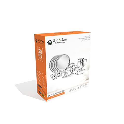 Shri & Sam Stainless Steel Shagun Solid Dinner Set (30 Pcs Set)