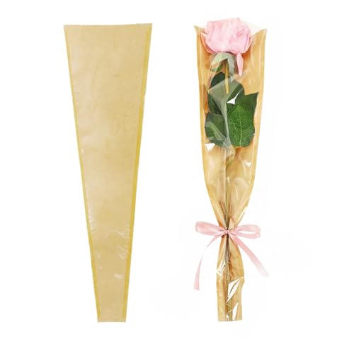 PABCK 50 Pcs Flower Bouquet Wrapping Paper Bags Brown Kraft Paper Floral Wrapping Sleeves for Fathers Day Valentines Mothers Day Bouquets Birthday Wedding Graduation Gift Supplies 4.7x1.57x15.7 inch