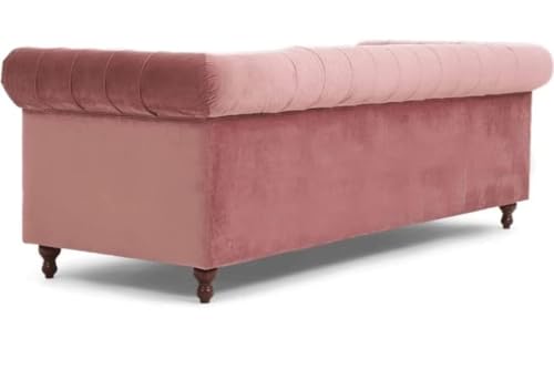 Image of Modern and Stylish 3 Seater Chesterfield Luxury Sofa with Valvet and Fabric Comfortable Sofa for Living Room, Dining Room, Hallway, and Office-(Rose Pink).