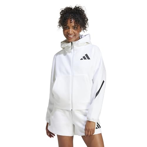 adidas Women's Z.N.E. Full-Zip Hoodie, White, Large at Amazon