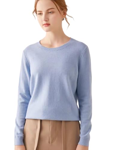 Image of 100% Pure Cashmere Crewneck Sweater for Women Long Sleeve Warm Soft Lightweight Knit Pullover