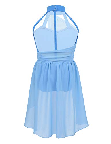 Jeatha Kids Girls Sleeveless Halter Neck Mesh Splice Leotard Dress Ballet Lyrical Dance Costume Light_Blue 14 #TOP1