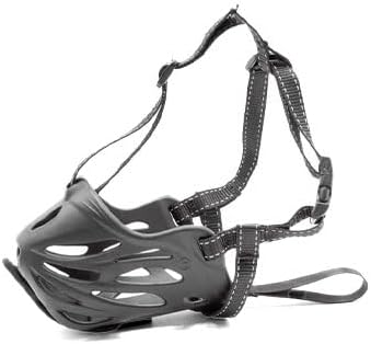 Leerburgs Lightweight Conditioning Dog Training Muzzle with Forehead Strap, 3-Strap Design, Safety Loop, Treat Reward Flap, Black 4-2.25" x 9"