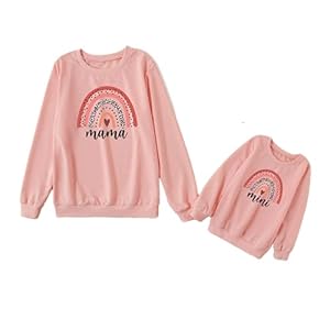 Mommy and me Matching Outfits Mama Mini Rainbow Print Pullover Long Sleeve Shirt Tops Fall Clothes
