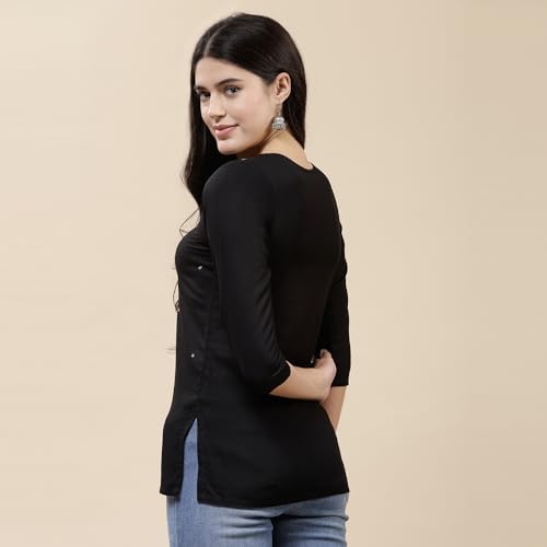 Image of QAZMI Short Kurti for Women| Embroidered Pashmina Straight Rayon Cotton Kurta | Women's Tunic Tops