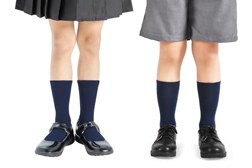 Girls Boys Crew Socks: 4 Pairs Daily Wear with Kids School Uniform4