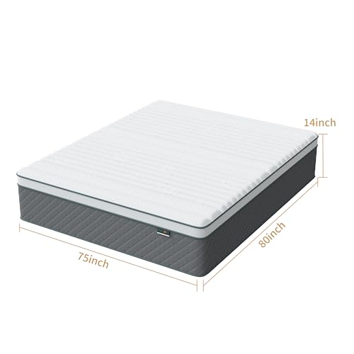 PurrJoys 14 Inch King Size Mattress, Cooling-Gel Memory Foam and Pocket Spring Hybrid Mattress, King Mattress in a Box, CertiPUR-US Certified, Medium Firm