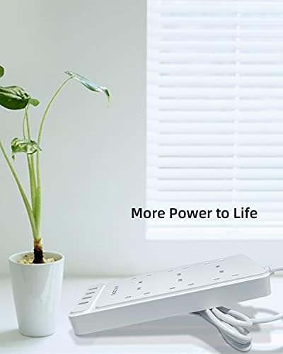 6 Way Extension Lead with 4 USB Slots,Power Strips 6 Gang Outlets Surge Protection Multi Plug Extension Socket Charging Station with 6.5ft Extension cord,Switched Wall Mountable for Home Office White