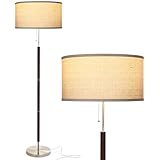 Brightech Carter LED Floor Lamp, Drum Shade with Walnut Wood Finish, Great Living Room Décor, Mid-Century Light for Living Rooms & Offices, Mid Century Modern Lamp for Bedroom