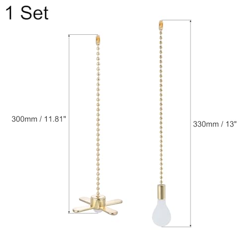 Image of uxcell 13 Inch Ceiling Fan Pull Chain Extender Sets, 2 Pcs Beaded Ball Fan Pull Chain with Decorative Light Bulb and Fan Cord for Ceiling Light Lamp Fans, Gold