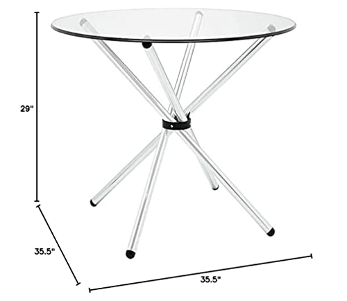 Modway Baton 36" Modern Kitchen And Dining Table With Round Glass Top And Stainless Steel Base #TOP2