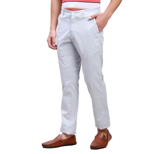 Image of Colorplus Men's Cotton Blend Solid Piece Dyed Pattern Contemporary Fit Flat Front Casual Trouser