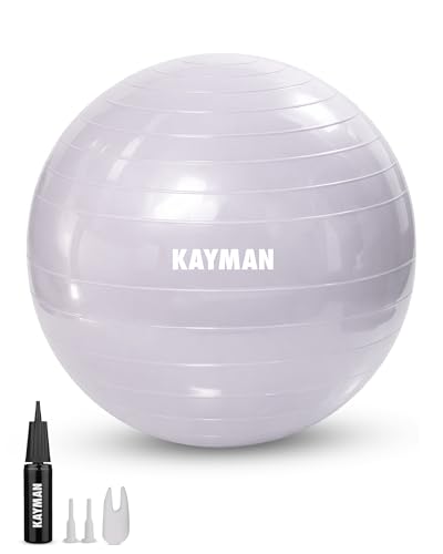 KAYMAN Exercise Ball - Anti-Burst System Non-Slip Rings Durable Material Easy to Inflate Perfect for Yoga Pilates Fitness Balance Training Gym and Home Workouts (Lavender Mist 65cm)
