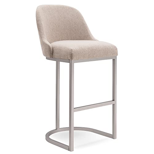 Leick Home 10133PW/OL Butaco Barrelback con Base de Metal, Set de 2, para Barras Altas y Mesas Elevadas, Asiento Moderno en Lino Beige y Base Metálica Pewter | Patas Niveladoras Ajustables, Independiente, Estilo Contemporáneo/Moderno miniatura 5
