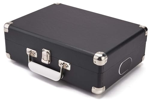 GPO Attache Plattenspieler im Aktenkoffer-Stil mit Vinyl Plattenspieler und eingebauten Lautsprechern, Schwarz
