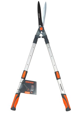 Daew0o Tijera de Seto Telescópica Hoja Ondulada DAHW-HS84WB - Alcance 37–68 cm, Corte Hasta 6 mm, Hojas S50C con Teflón, Empuñadura Antideslizante