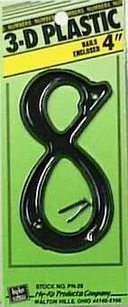Hy-Ko PN-29/8 4" 3-D Black Plastic House Number 8