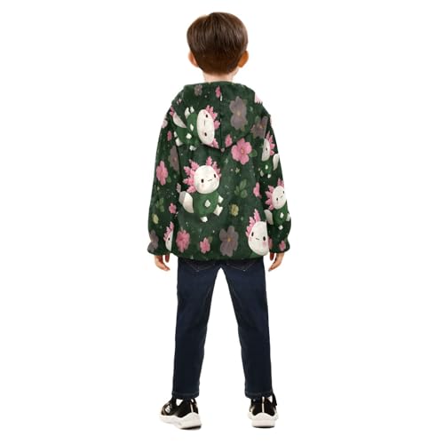 Cute Axolotl Floral Pattern Toddler Fleece Jacket Girl Boys Hooded Fleece Jacket Coat Warm Outwear Zip-up 3-10T4