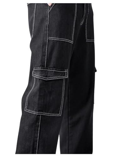 GORGLITTER Men's High Waist Baggy Jeans Wide Leg Denim Cargo Pants Contrast Stitching Skater Jeans Trousers3