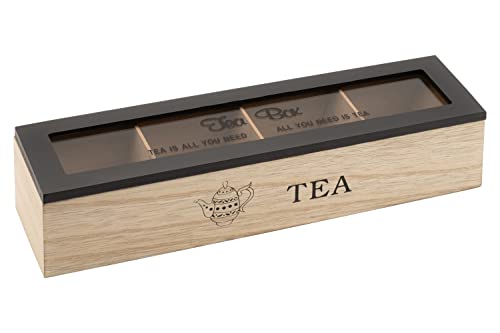 Caja de té de madera, caja de té con 4 compartimentos para bolsas de té