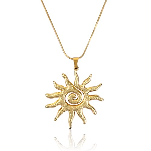 Mikovivi Magical Sun Pendant Necklace for Women Dainty Gold Sunburst Sunflower Charm Solar Pendant Necklace Elegant Statement Jewelry Gifts