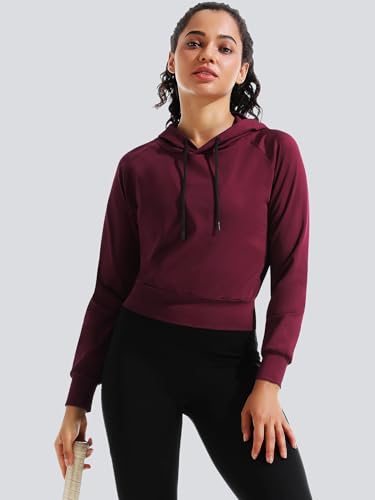 CADMUS Women's Workout Long Sleeve Shirts with Hoodie Sweatshirt Running Crop Top2
