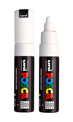 posca uni PC-7M Water-Based Paint Markers Broad Tip (4.5-5.5mm) White 2 Count