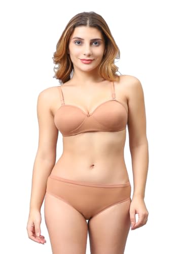 Image of Cotton Blend Light Padded Non Wired Full Coverage Bra and Panty Set Lingerie Set for Girls and Women