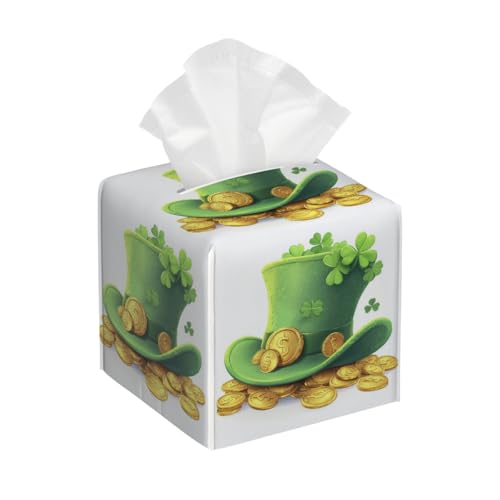 Funda cuadrada para caja de pañuelos de piel sintética, diseño de duende del día de San Patricio, organizador facial para el hogar, mesa de baño, dormitorio, oficina