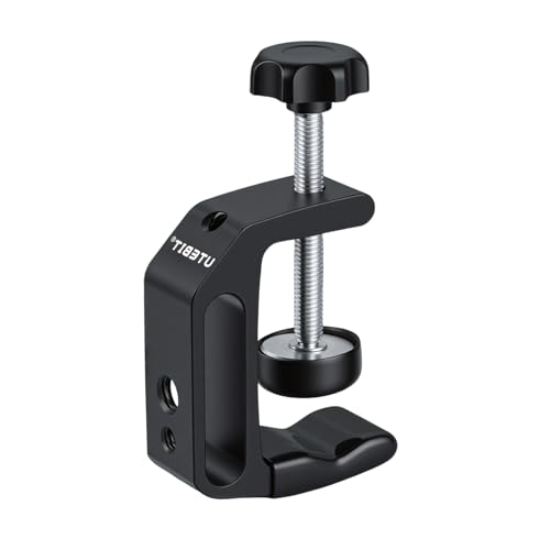 Image of UTEBIT 0.36 inch-2 inch Aluminum C-Clamp for Desktop Mount Holder, Black | 2 Pack Universal Desk Clamp with 1 /4 inch and 3 /8 inch Thread, Adjustable Versatile Clamp for Desktop Mount Tables Desk