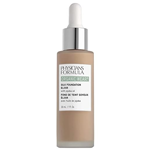 Physicians Formula, Organic Wear® Silk Foundation Elixir, Base de Maquillaje Ligera, Acabado Húmedo y Aspecto Saludable, Aceite de Jojoba Orgánico, Aloe Vera, Aceite de Coco y Flor de Cactus, Light