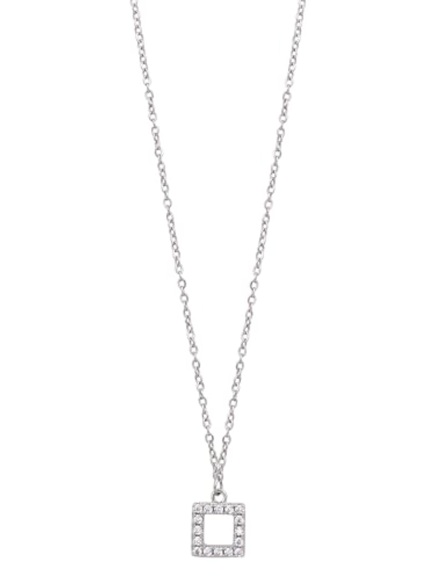 Stone-Studded Square-Charm Pendant with Chain