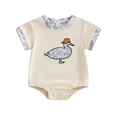 Image of Bagilaanoe Newborn Baby Boy Girl Summer Romper Short Sleeve Bodysuit Mallard Duck Jumpsuit Summer Clothes