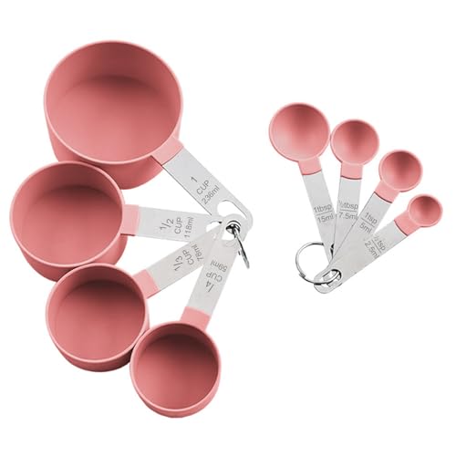 8 Stück Messlöffel Set, 4 Measuring Cups und 4 Löffel mit Edelstahlgriff, Measuring Cups and Spoons Set aus Kunststoff,Cup Messbecher für Küche...