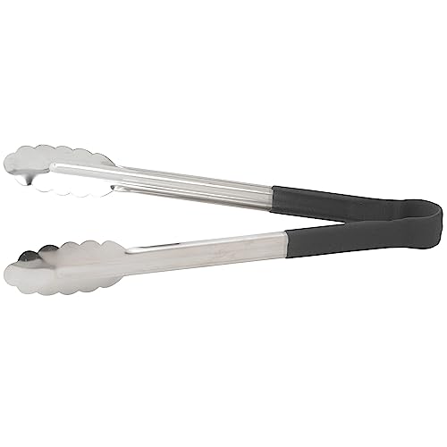 Winco Utility Tong With Black Non-Slip Grip, 12-Inch, Stainless Steel #TOP9
