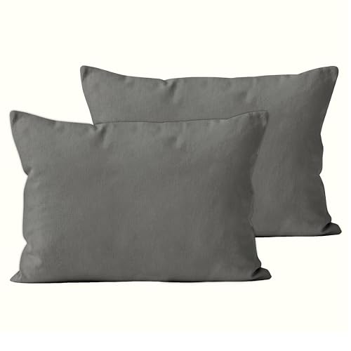 Image of Encasa XO Throw Pillow Covers 12x20 in Set of 2 Grey | No Inserts | Cotton Pillow Covers for Living Room, Bed, Sofa, Couch | Decorative Cushion Covers with Improved Zipper