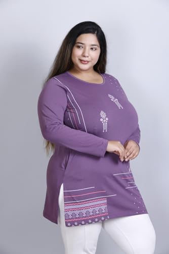 Image of Women Printed Full Sleeve Cotton Tshirt with Side Slits & Pocket | Small - 7XL Size