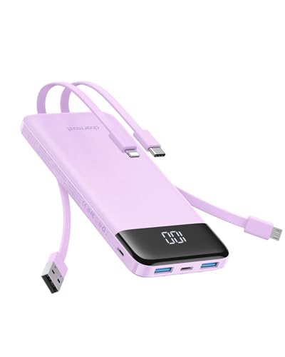 charmast Portable Charger with Built in Cables, 10000mAh Slim Power Bank, 15W USB C in&Out Port High...