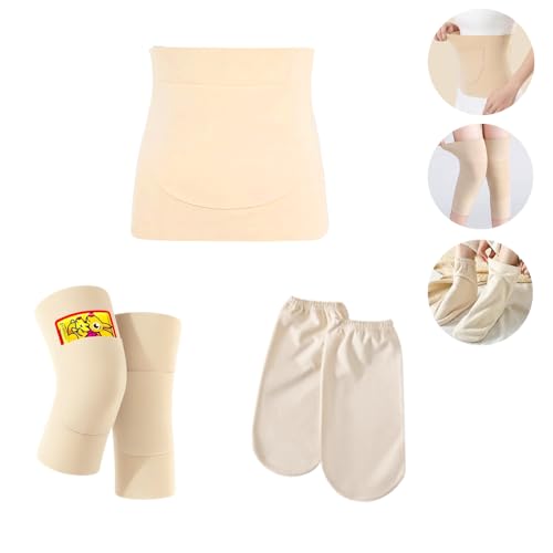 Image of MIUPOO Double Pocket Waist Abdomen Back Warmer,Warm Knee Pads with Pockets,Warm Socks,Stretchy Thermal Waistband Knee Pads and Socks Set of 3 Unisex Winter Cold.