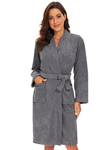 Image of Vislivin Womens Lightweight Bathrobe Soft Kimono Robes Terry Cloth Bathrobe Knee Length Bath Gown