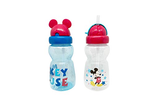 Disney Cudlie Mickey Mouse Baby Boy 2 Pack of 11 Oz Sippers Pop Up Straw Character Molded Lid with Star Mickey Print