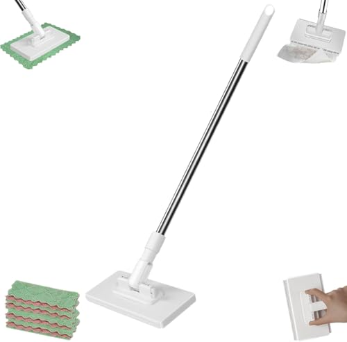 Snap Grip Mini Mop - Zero Touch No Wash Lazy Mop Compatible with Swiffer & Face Towels Adjustable for Wet/Dry Floors Tile Hardwood Corners (5 Reusable Cloths)