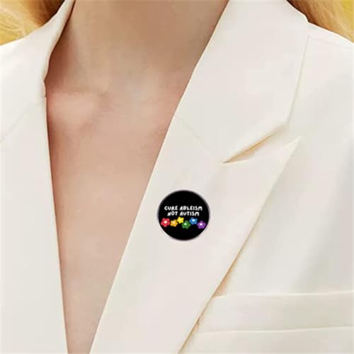 Image of Cartoon Rainbow Sunflower Enamel Pin CURE ABLEISM NOT AUTISM Round Brooch Autism Awareness Metal Badges Clothes Backpack Decoration Jewelry Gifts, Black
