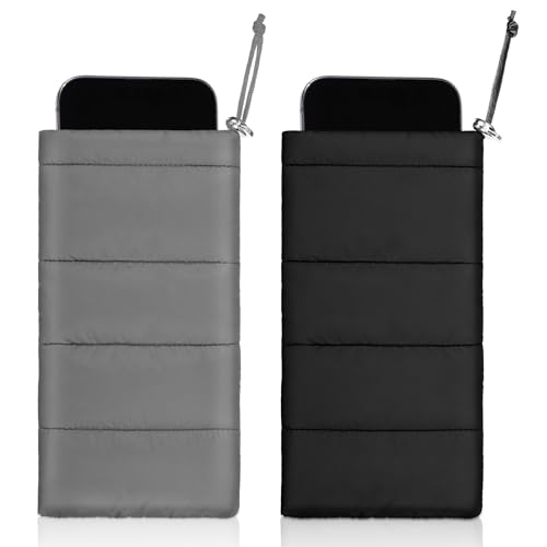 Copkim 2 Pack Thermal Phone Case 7.48x4.13in Cellphone Pouches Warm Phone Cover Bag Pouch for Camping Prevents Freezing & Overheating Extends Battery Usage for Outdoor Sports(Black Gray)