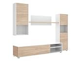 IBERA HOME Conjunto Muebles de Salón – Composición Moderna de 4 Piezas con Mueble TV, Vitrina Alta, Estante y Módulo Colgante – Disponible en Blanco con Cambria o Cemento (Blanco y Cambria)