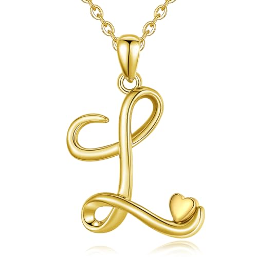 CELESTIA Collier Lettre, Initiale L Pendentif avec Cœur Argent Sterling 925 Collier Plaqué Or Femme Chic Bijou Cadeaux Maman/Fille/Grand-Mère, Chaîne Acier...