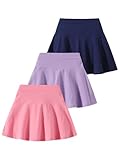 Fdqin 3 Pack Little Girls Skirts Skorts Elastic Flared Plain Cotton Athletic Pleated Skirts Built-in Shorts...