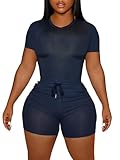 LovelyWholesale Women's 2 Piece Summer Tracksuit Navy Blue X-Large