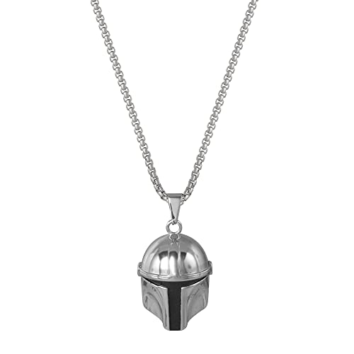 Disney Star Wars Boba Fett Helmet Pendant Necklace, Stainless Steel, 22" Box Chain #TOP2